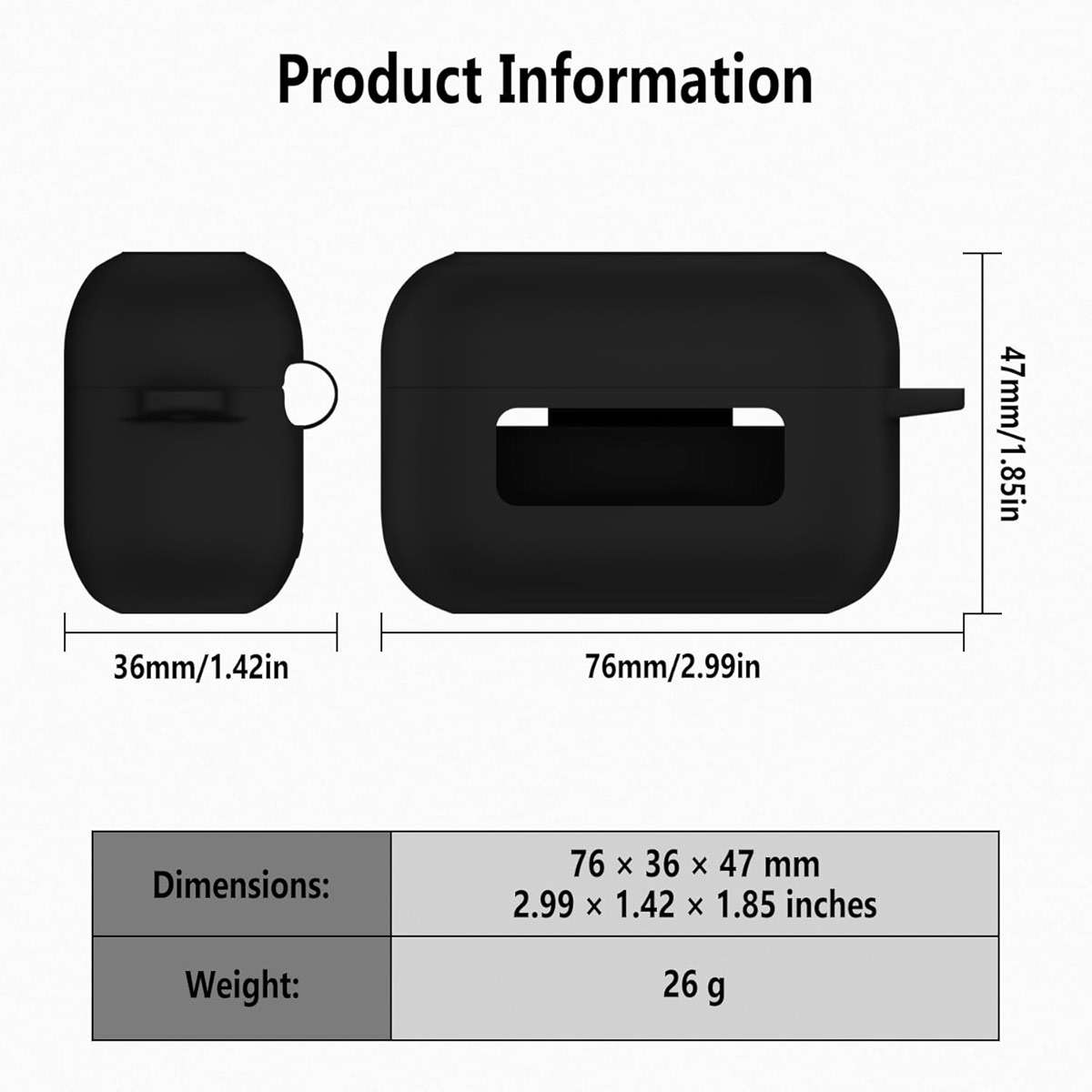 Geiomoo Silicone Case for TOZO NC3, Soft Flexible Scratch Resistant Protective Cover with Carabiner (Black) - Image 3
