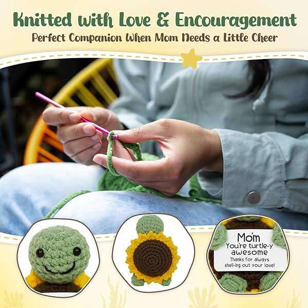 OASSIE Gifts for Mom from Daughter Son - Handmade Positive Crochet Turtle Sunflower - Mothers Day Birthday Gifts for Mom Mother in Law Mama Grandma, Emotional Support Crochet - Image 4