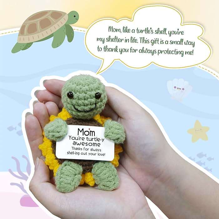 OASSIE Gifts for Mom from Daughter Son - Handmade Positive Crochet Turtle Sunflower - Mothers Day Birthday Gifts for Mom Mother in Law Mama Grandma, Emotional Support Crochet - Image 5