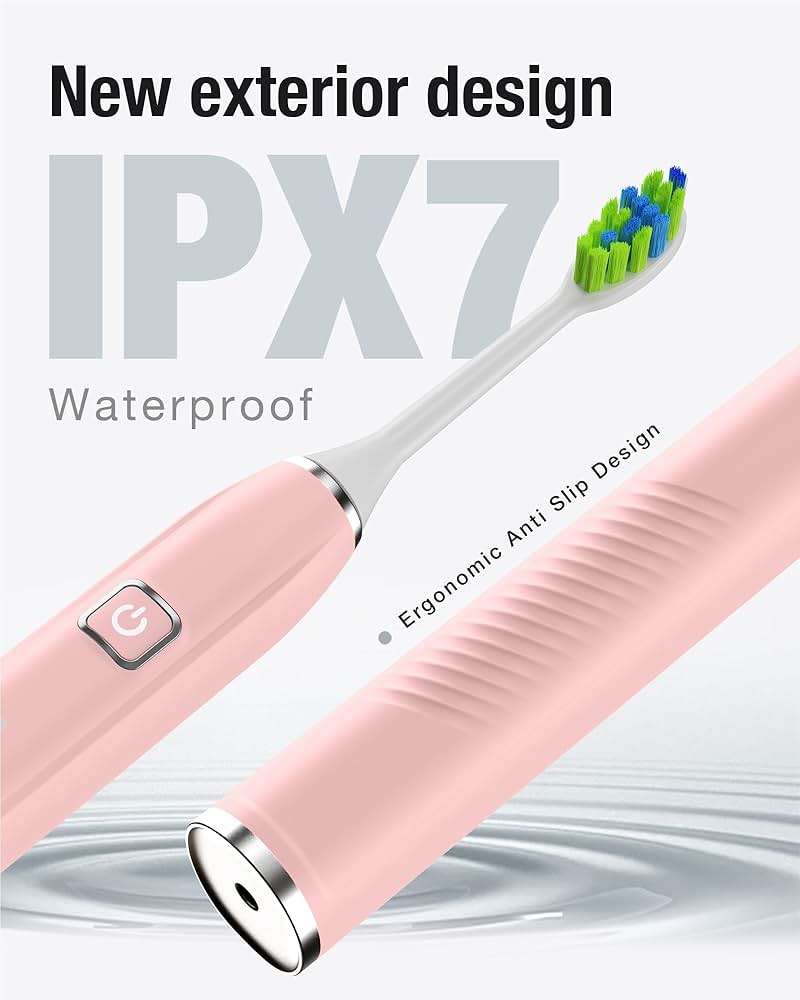 7AM2M Sonic Electric Toothbrush with 6 Brush Heads for Adults&Kids, One Charge for 120 Days, Wireless Fast Charge, 5 Modes, 40000VPM Powered Toothbrush, 2 Minutes Built in Smart Timer -Pink - Image 4