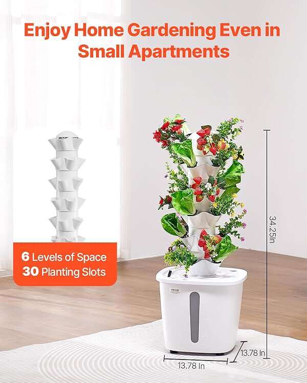 VEVOR Hydroponic Growing System, 30 Pods Vertical 6 Tiers Hydroponic Tower, Home Hydronic Garden with Water Pump & Timer, Water Circulation Plants Germination Kit for Indoor Herbs Fruits & Vegetables - Image 3