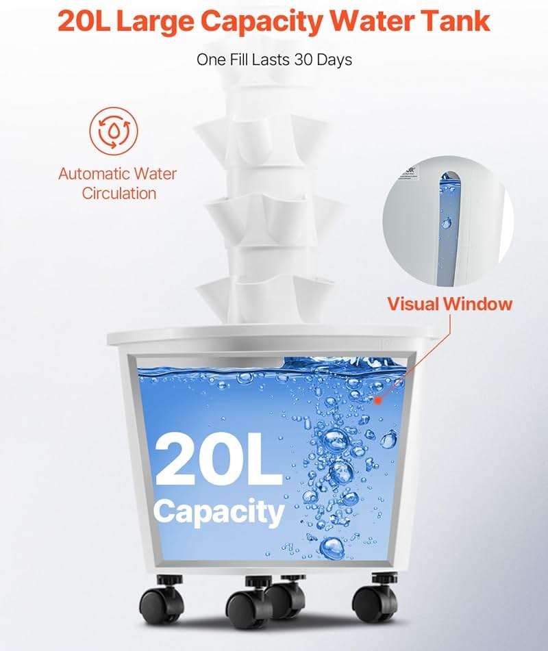 VEVOR Hydroponic Growing System, 30 Pods Vertical 6 Tiers Hydroponic Tower, Home Hydronic Garden with Water Pump & Timer, Water Circulation Plants Germination Kit for Indoor Herbs Fruits & Vegetables - Image 5