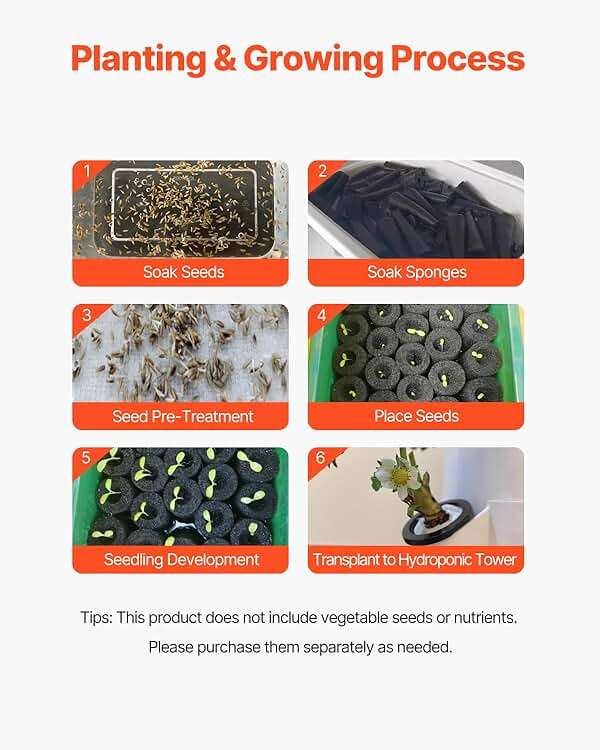 VEVOR Hydroponic Growing System, 30 Pods Vertical 6 Tiers Hydroponic Tower, Home Hydronic Garden with Water Pump & Timer, Water Circulation Plants Germination Kit for Indoor Herbs Fruits & Vegetables - Image 8