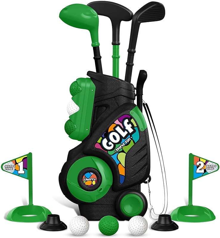 Liberry Toddler Golf Set for Ages 2 3 4 Boys Girls, Upgraded Kids Golf Cart with Shoulder Strap Design, Outdoor Indoor Sports Toys Birthday Gifts, Black - Image 1