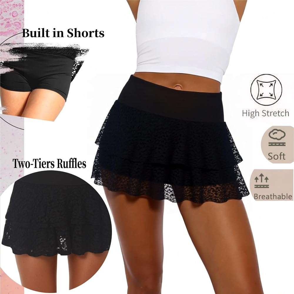 WUYLT Layered Ruffle Skorts for Woman High Stretchy Skort Mini Skirt with Shorts Underneath 2026 - Image 2