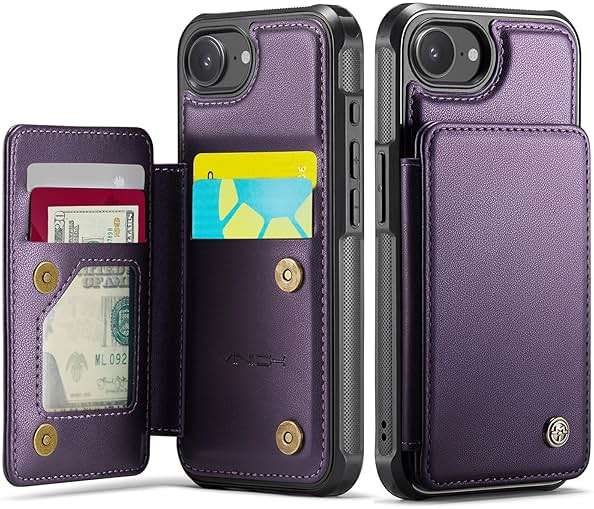 Vinich for iPhone 17e / 16e Wallet Case with Card Holder, RFID Blocking Credit Slots Kickstand Shockproof Phone Cover Fit for iPhone 16e & 17e 6.1" Purple - Image 1