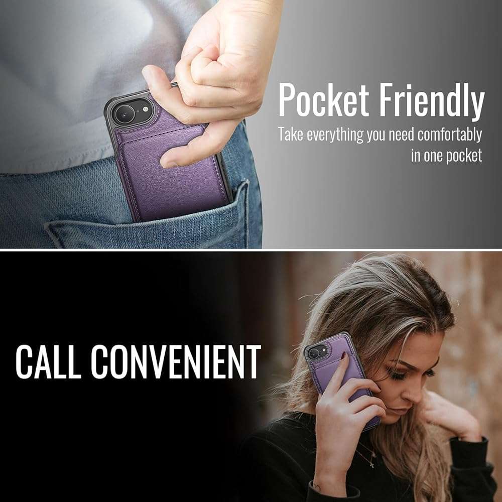 Vinich for iPhone 17e / 16e Wallet Case with Card Holder, RFID Blocking Credit Slots Kickstand Shockproof Phone Cover Fit for iPhone 16e & 17e 6.1" Purple - Image 4