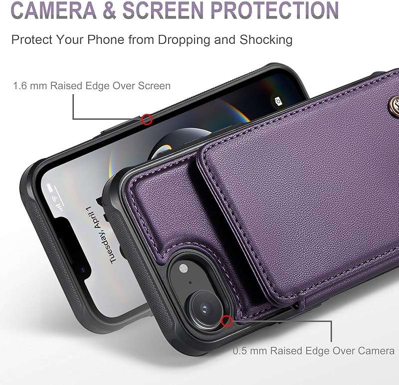 Vinich for iPhone 17e / 16e Wallet Case with Card Holder, RFID Blocking Credit Slots Kickstand Shockproof Phone Cover Fit for iPhone 16e & 17e 6.1" Purple - Image 5