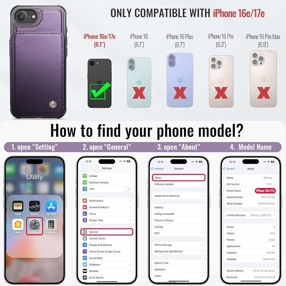 Vinich for iPhone 17e / 16e Wallet Case with Card Holder, RFID Blocking Credit Slots Kickstand Shockproof Phone Cover Fit for iPhone 16e & 17e 6.1" Purple - Image 6