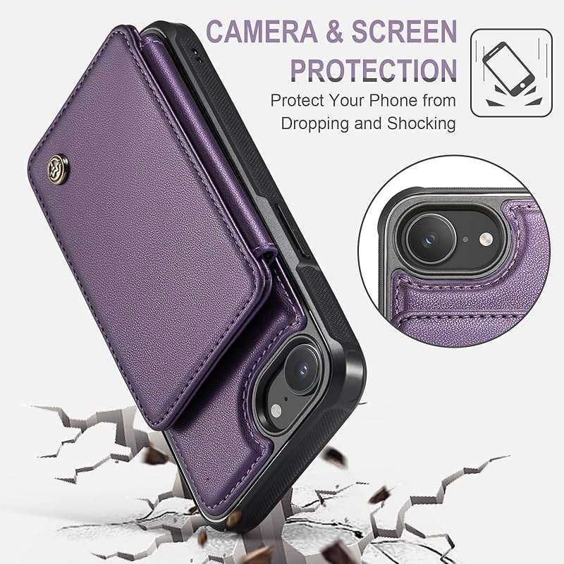 Vinich for iPhone 17e / 16e Wallet Case with Card Holder, RFID Blocking Credit Slots Kickstand Shockproof Phone Cover Fit for iPhone 16e & 17e 6.1" Purple - Image 7