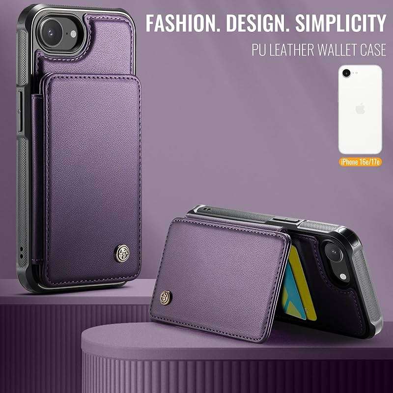 Vinich for iPhone 17e / 16e Wallet Case with Card Holder, RFID Blocking Credit Slots Kickstand Shockproof Phone Cover Fit for iPhone 16e & 17e 6.1" Purple - Image 8