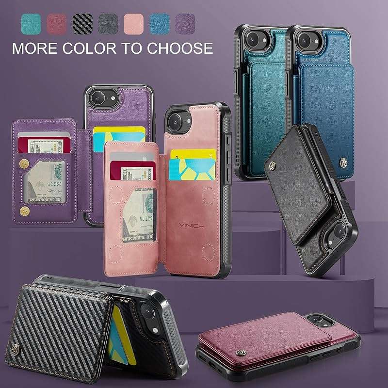 Vinich for iPhone 17e / 16e Wallet Case with Card Holder, RFID Blocking Credit Slots Kickstand Shockproof Phone Cover Fit for iPhone 16e & 17e 6.1" Purple - Image 9