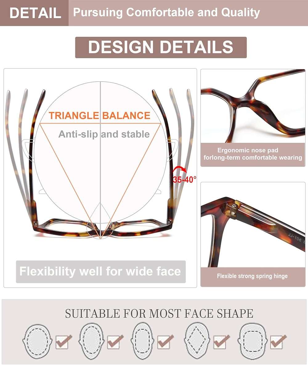EYEURL 4 Pack Fashion Oversized Reading Glasses for Women Men Blue Light Blocking Computer Square Readers with Spring Hinge Designer Ladies Large Frame Square Anti UV Ray Eyeglasses 1.5 - Image 4