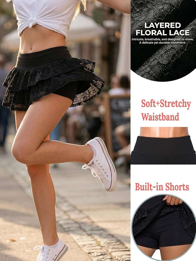 WUYLT Layered Ruffle Skorts for Woman High Stretchy Skort Mini Skirt with Shorts Underneath 2026 - Image 4