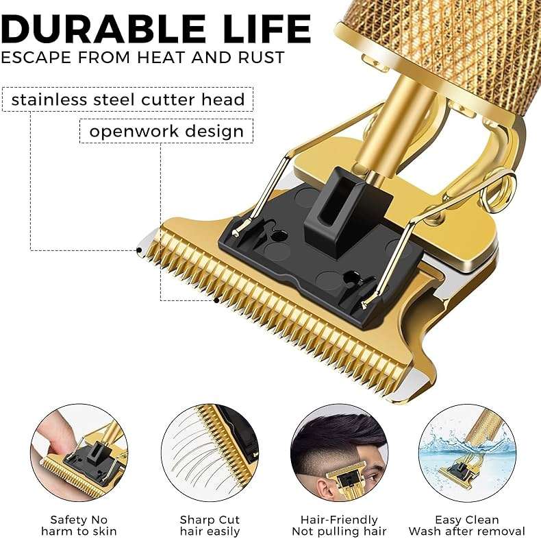 candyfouse Premium Cordless Beard and Hair Trimmer for Men, Professional T-Blade Zero Gapped Rechargeable Grooming Kit, 4 Adjustable Limit Combs, Ideal Gift for Him - Image 4