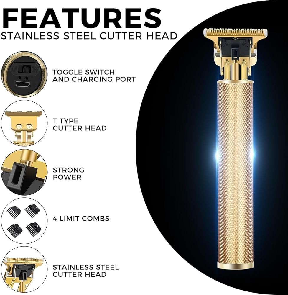 candyfouse Premium Cordless Beard and Hair Trimmer for Men, Professional T-Blade Zero Gapped Rechargeable Grooming Kit, 4 Adjustable Limit Combs, Ideal Gift for Him - Image 6