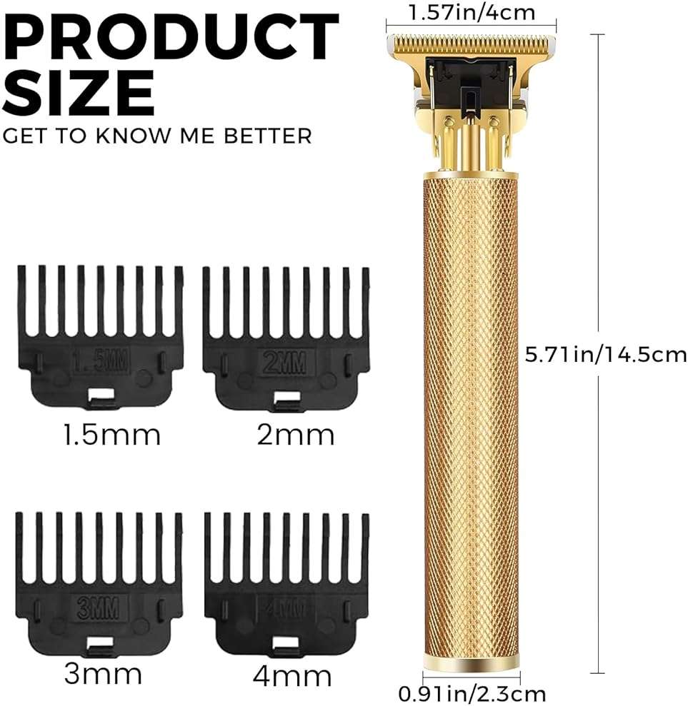 candyfouse Premium Cordless Beard and Hair Trimmer for Men, Professional T-Blade Zero Gapped Rechargeable Grooming Kit, 4 Adjustable Limit Combs, Ideal Gift for Him - Image 7