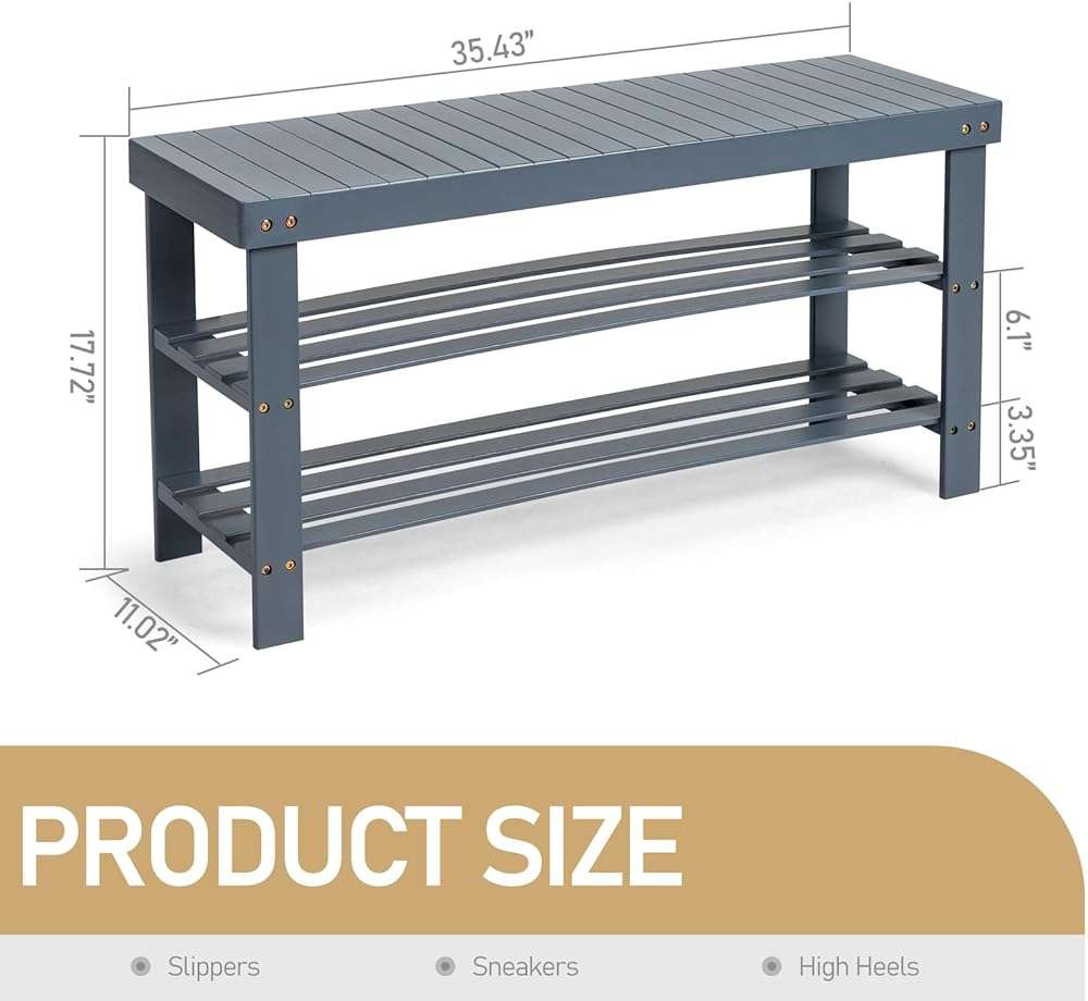 3 Tier Bamboo Shoes Rack,Narrow Vertical Shoes Rack,Freestanding Shoe Organizer Shelf,Shoe Rack Storage Organizer,with Shelves,for Closet, Entryway, Front Door Entrance, Bedroom, Hallway (Gray) - Image 2