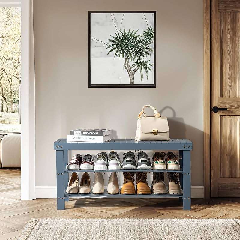 3 Tier Bamboo Shoes Rack,Narrow Vertical Shoes Rack,Freestanding Shoe Organizer Shelf,Shoe Rack Storage Organizer,with Shelves,for Closet, Entryway, Front Door Entrance, Bedroom, Hallway (Gray) - Image 7