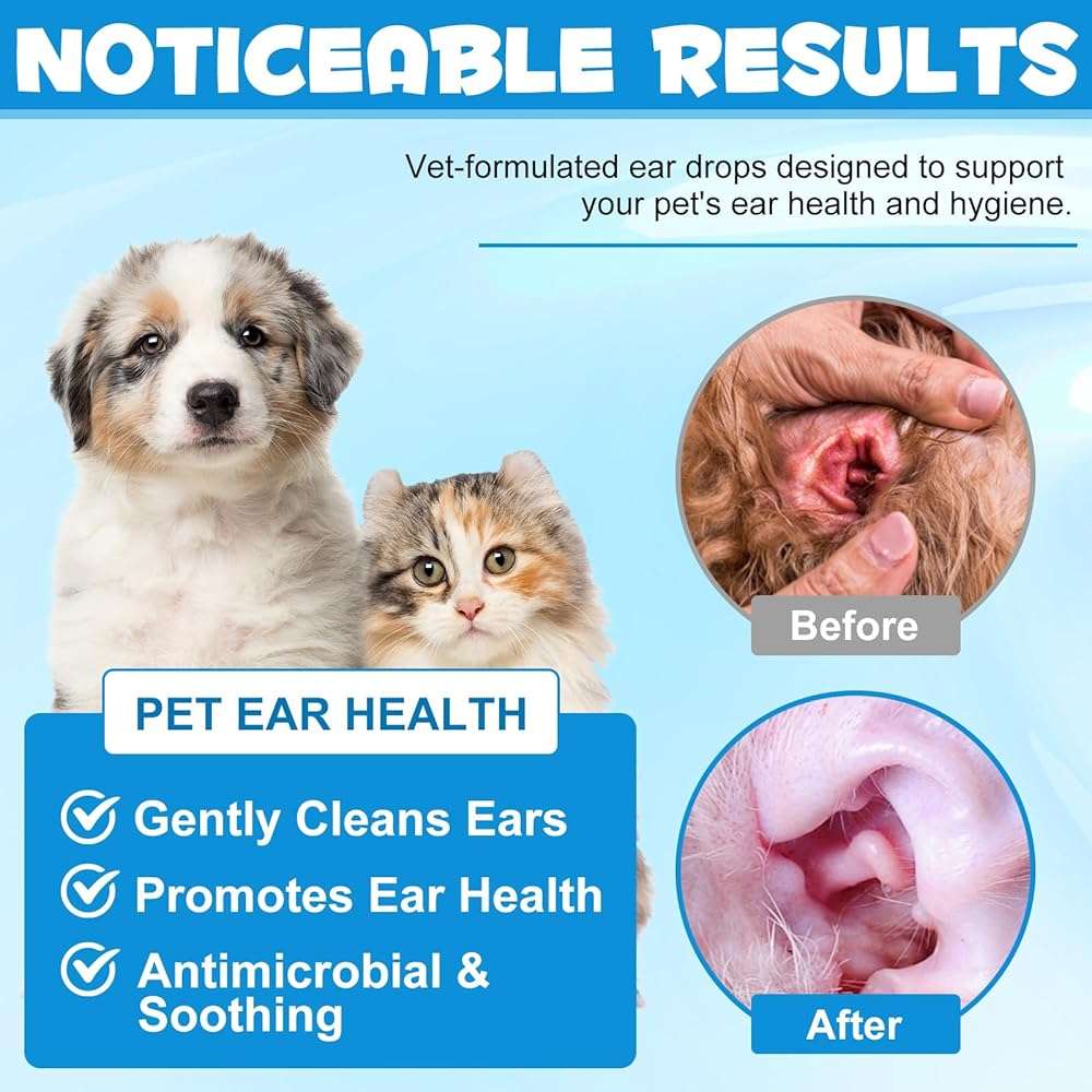 Beyxdu Dog Ear Infection Treatment Drops Yeast Ear Infection Treatment with 1% Hydrocortisone Ear Mites Treatment for Dogs Cat & Dog Ear Cleaner for Itchy Ear Relief (60ml) - Image 2