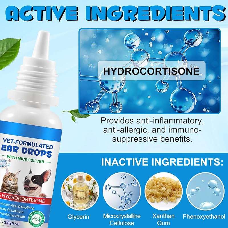Beyxdu Dog Ear Infection Treatment Drops Yeast Ear Infection Treatment with 1% Hydrocortisone Ear Mites Treatment for Dogs Cat & Dog Ear Cleaner for Itchy Ear Relief (60ml) - Image 3
