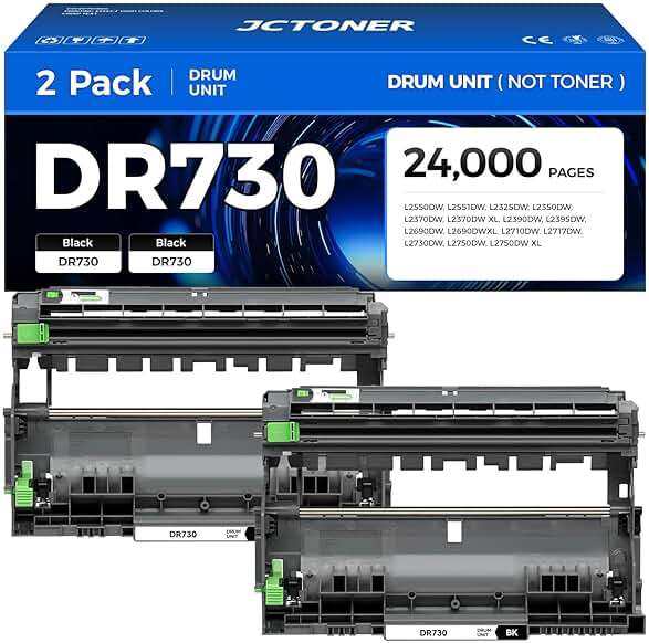 DR730 Drum Unit (Not Toner) 2-Pack Replacement for Brother DR-730 Imaging Drum Compatible MFC-L2710DW MFC-L2750DW DCP-L2550DW HL-L2350DW HL-L2395DW HL-L2370DW HL-L2390DW MFC-L2690DW HL-L2325DW Printer - Image 1