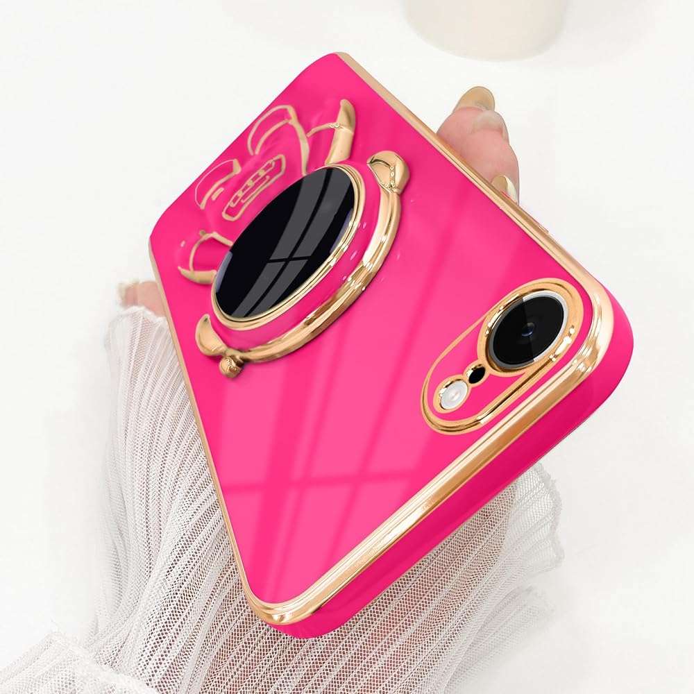 Pepmune for iPhone 17e/16e Case, Cute 3D Astronaut Stand with [2 Screen Protector] [Camera Protection] Kickstand Shockproof Bling Silicone Soft Phone Back Cover for Apple iPhone 16e/17e Case, Hot Pink - Image 5