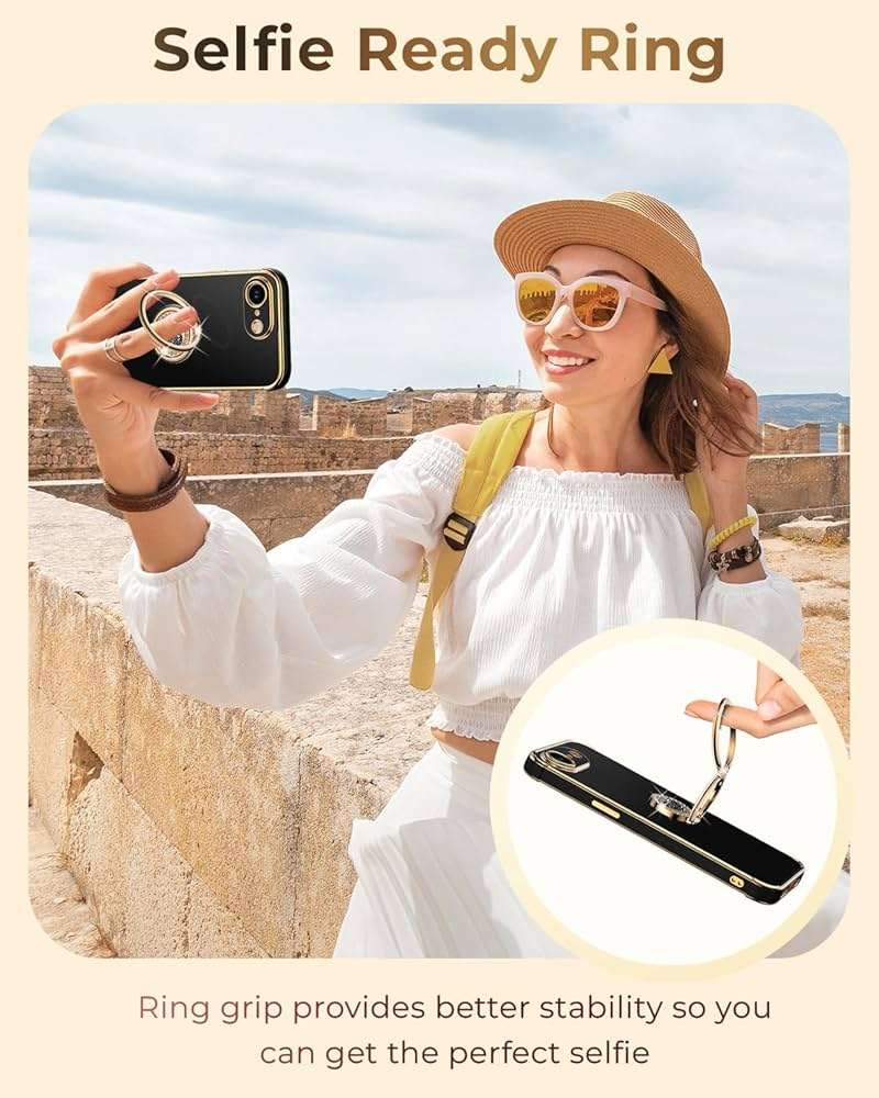 XYZ for iPhone 17e/16e Case with Stand, Phone Case with Double Ring Kickstand, Women Girls Cute Love-Heart Bling Luxury Protective Phone Cover for iPhone 17e/16e/SE 4, Black - Image 3