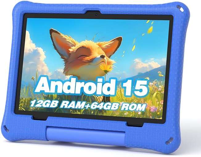 Kids Tablet: 10 Inch Android 15 Tablet for Kids, 64GB Octa-Core 6000mAh Battery, WiFi 6, Pre-Installed Kids Apps, Parental Control with EVA Protective Case – Ideal Gift for Toddler, Blue - Image 1