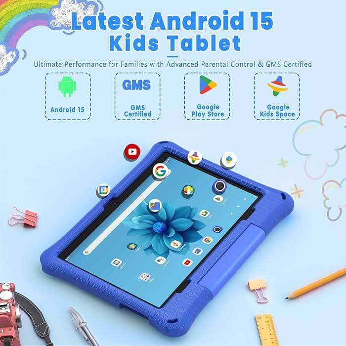 Kids Tablet: 10 Inch Android 15 Tablet for Kids, 64GB Octa-Core 6000mAh Battery, WiFi 6, Pre-Installed Kids Apps, Parental Control with EVA Protective Case – Ideal Gift for Toddler, Blue - Image 2