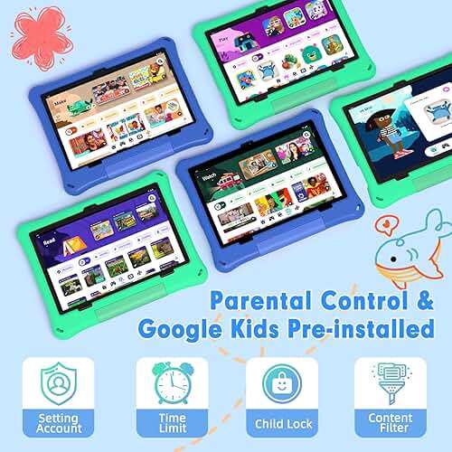 Kids Tablet: 10 Inch Android 15 Tablet for Kids, 64GB Octa-Core 6000mAh Battery, WiFi 6, Pre-Installed Kids Apps, Parental Control with EVA Protective Case – Ideal Gift for Toddler, Blue - Image 3