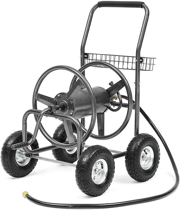 Autodaya Garden Water Hose Reel Cart - 250 ft. Capacity, 10" Pneumatic Tires, Powder-Coated Steel Frame for Tangle-Free Garden Hose Storage - Image 1