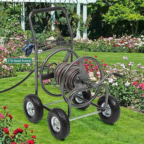 Autodaya Garden Water Hose Reel Cart - 250 ft. Capacity, 10" Pneumatic Tires, Powder-Coated Steel Frame for Tangle-Free Garden Hose Storage - Image 2