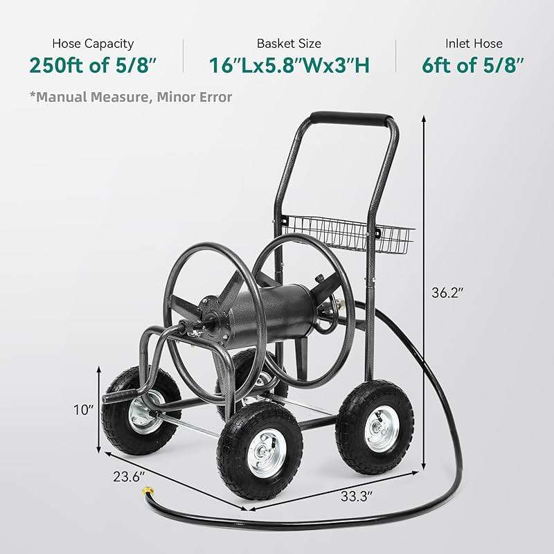 Autodaya Garden Water Hose Reel Cart - 250 ft. Capacity, 10" Pneumatic Tires, Powder-Coated Steel Frame for Tangle-Free Garden Hose Storage - Image 3