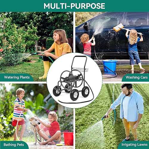 Autodaya Garden Water Hose Reel Cart - 250 ft. Capacity, 10" Pneumatic Tires, Powder-Coated Steel Frame for Tangle-Free Garden Hose Storage - Image 7