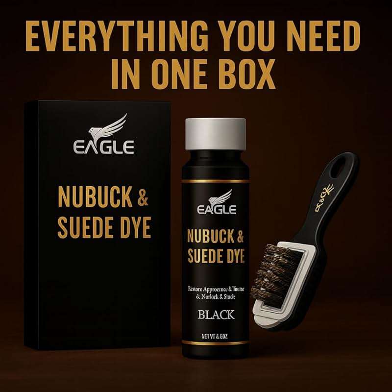 Eagle Nubuck & Suede Dye Black with Applicator & 3-Way Suede Brush - Suede Color Restorer for Shoes, Boots, Jackets, Purses & More - Black Suede Dye & Conditioner - Image 2