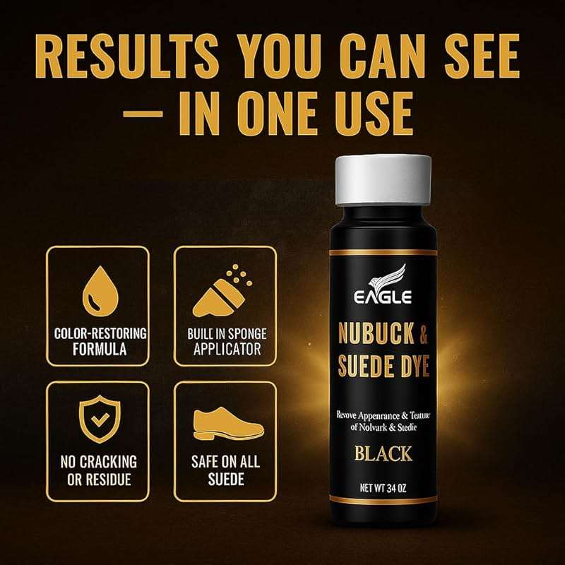 Eagle Nubuck & Suede Dye Black with Applicator & 3-Way Suede Brush - Suede Color Restorer for Shoes, Boots, Jackets, Purses & More - Black Suede Dye & Conditioner - Image 6