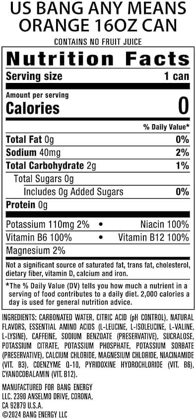 Bang Energy Any Means Orange, Sugar-Free Energy Drink, 16-Ounce | Pack of 12 - Image 6