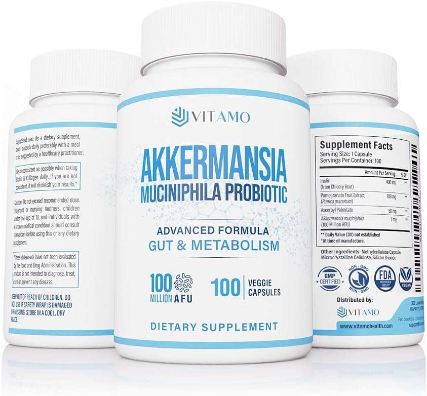 Vitamo Akkermansia Muciniphila Probiotic Supplement - 100 Million AFU, GLP-1 Activator for Weight Loss Support - Metabolic & Digestive Health for Men & Women – Made in USA – 100 Capsules - Image 1