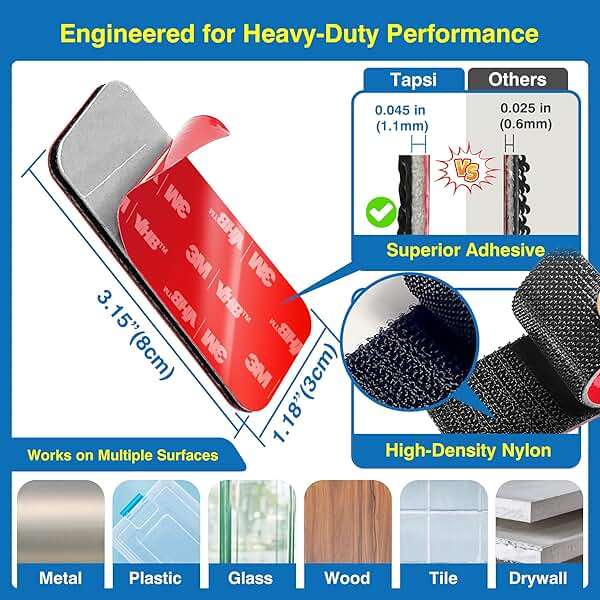 8 Sets Heavy-Duty Adhesive Hook and Loop Strips – 1.2" x 3.2" High-Bond Fastening Strips, Heat-Resistant & Waterproof, Strong Hold for Indoor/Outdoor Mounting on Wall, Glass, Tile, Metal & More - Image 2