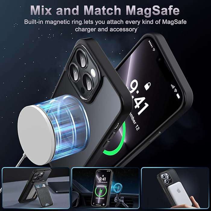 Newfuture Designed for iPhone 13 Pro Max Case with Magnetic [13 FT Military Drop Protection] [Compatible with Magsafe] Slim Translucent Matte Shockproof with Anti-Fingerprint Phone Case, Black - Image 2