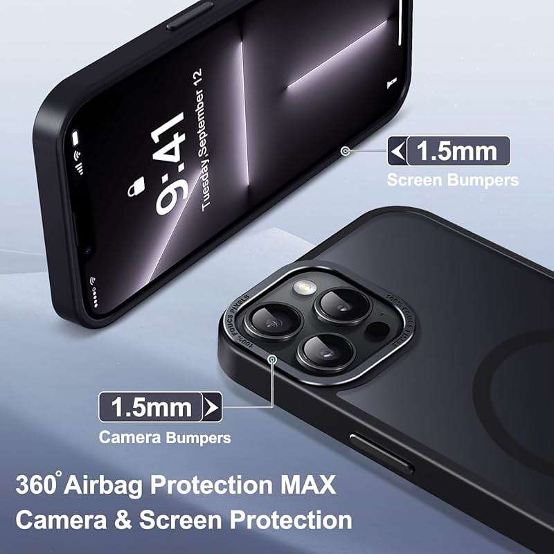 Newfuture Designed for iPhone 13 Pro Max Case with Magnetic [13 FT Military Drop Protection] [Compatible with Magsafe] Slim Translucent Matte Shockproof with Anti-Fingerprint Phone Case, Black - Image 6