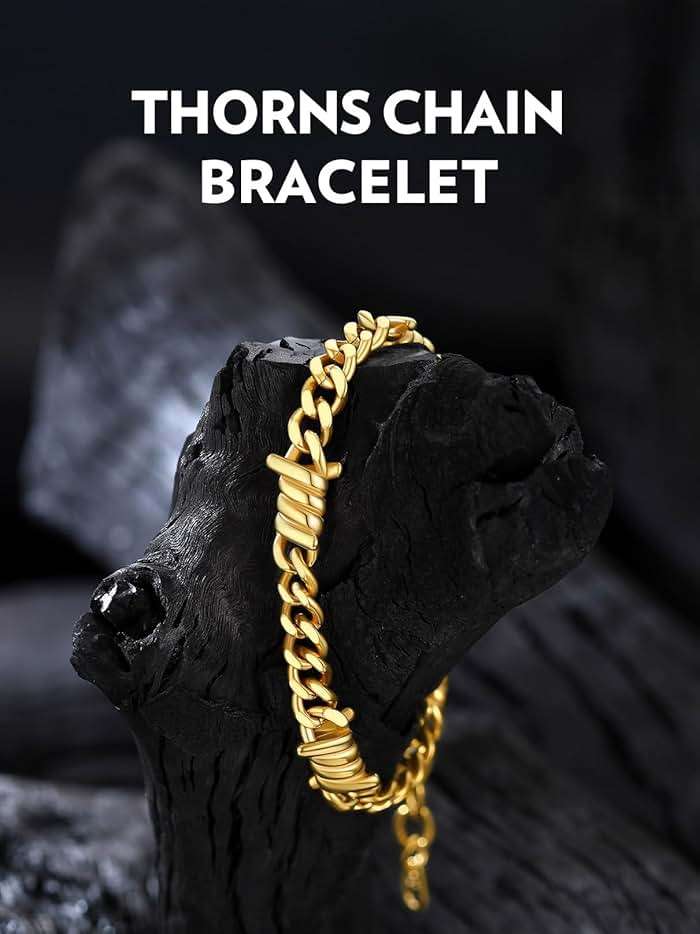 Bandmax Barbed Wire Chain Bracelets for Men Women Stainless Steel/Black/Gold Thorn Cuban Link Bracelet Adjustable Punk Emo Style Jewelry Gift - Image 2