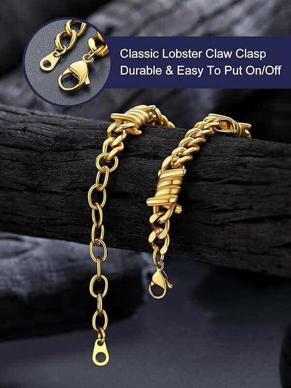 Bandmax Barbed Wire Chain Bracelets for Men Women Stainless Steel/Black/Gold Thorn Cuban Link Bracelet Adjustable Punk Emo Style Jewelry Gift - Image 3