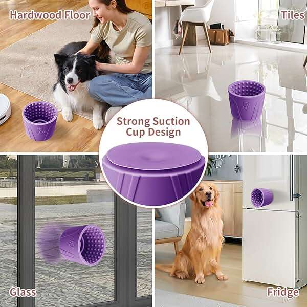 Dog Lick Bowl, Bestalk Anxiety Relief Slow Feeder Dog Lick Mat Treat Dispenser, Non-Slip Dog Licking Bowl Dog Enrichment Toys for Small Medium and Large Breed Dogs, BPA Free Silicone(Purple,S) - Image 3