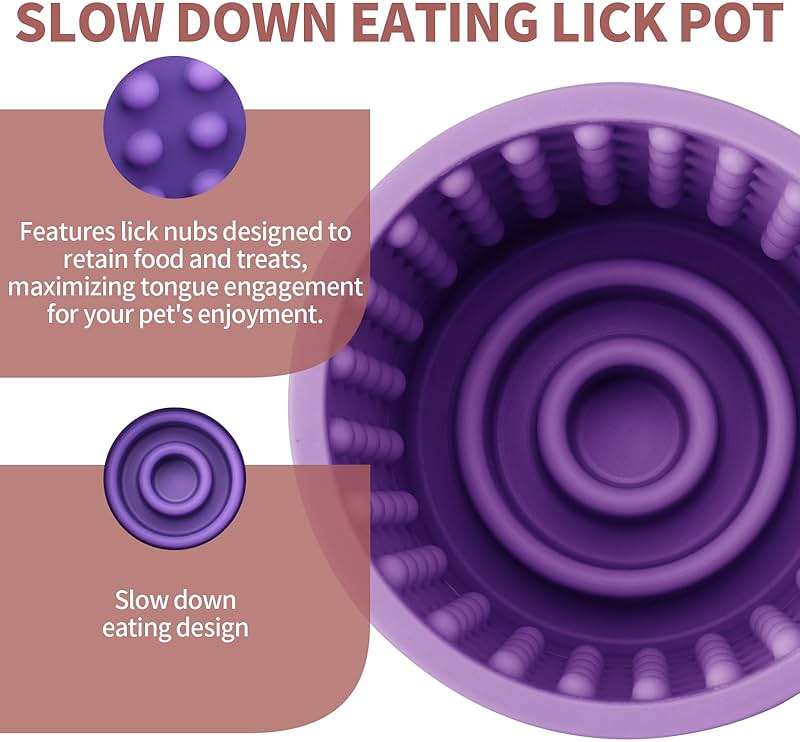 Dog Lick Bowl, Bestalk Anxiety Relief Slow Feeder Dog Lick Mat Treat Dispenser, Non-Slip Dog Licking Bowl Dog Enrichment Toys for Small Medium and Large Breed Dogs, BPA Free Silicone(Purple,S) - Image 4