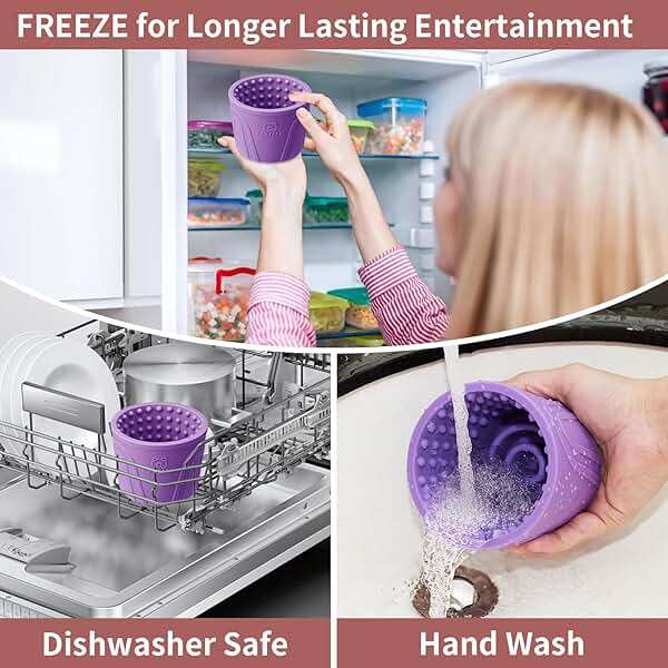 Dog Lick Bowl, Bestalk Anxiety Relief Slow Feeder Dog Lick Mat Treat Dispenser, Non-Slip Dog Licking Bowl Dog Enrichment Toys for Small Medium and Large Breed Dogs, BPA Free Silicone(Purple,S) - Image 6