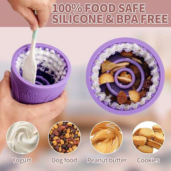 Dog Lick Bowl, Bestalk Anxiety Relief Slow Feeder Dog Lick Mat Treat Dispenser, Non-Slip Dog Licking Bowl Dog Enrichment Toys for Small Medium and Large Breed Dogs, BPA Free Silicone(Purple,S) - Image 7