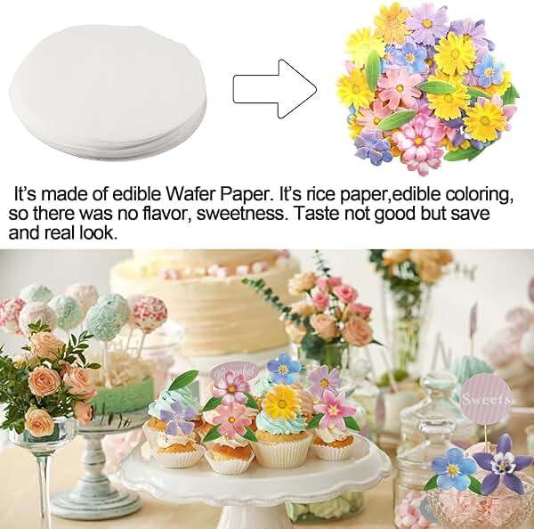 Morofme 60pcs Edible Flower Cake Decorations Wafer Paper Flowers Hawaiian Cake Decor Tropical Cupcake Toppers Mixed Size for Aloha Summer Birthday Party Supplies - Image 4