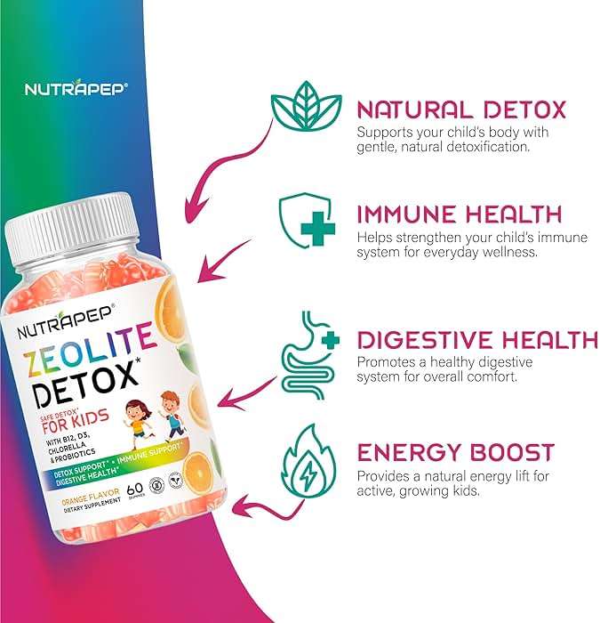 NutraPep Zeolite Detox Gummies for Kids - Total Body Cleanse Micronized Chewables Supplement with Chlorella - Cleanse Out Toxins - Orange Flavor Vegan Non-GMO Gluten-Free - Image 2